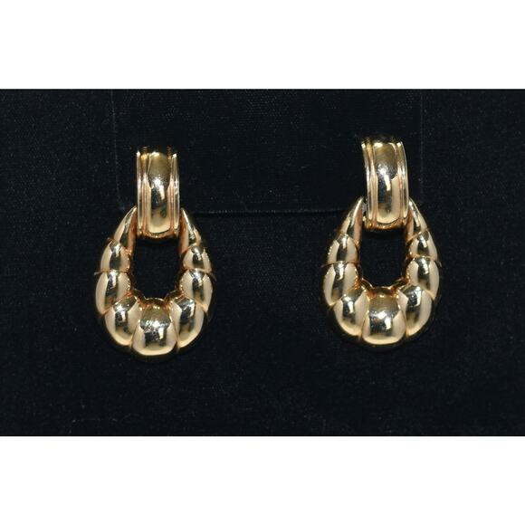 DONALD STANNARD Vintage Chunky Gold Plated Door Knocker Clip Earrings - Picture 1 of 6